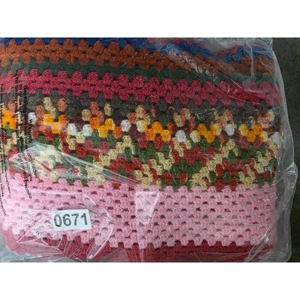 Vintage Hand Crochet AFGHAN Knit Retro Rectangle Throw‎ Blanket Spread 69